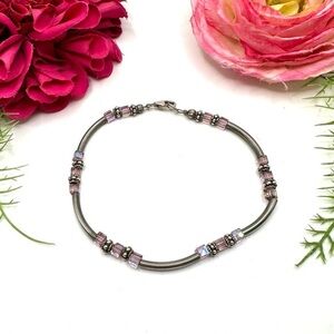 VINTAGE⚜️Sterling Silver Lavender Aurora Borealis Crystal Beaded Bracelet